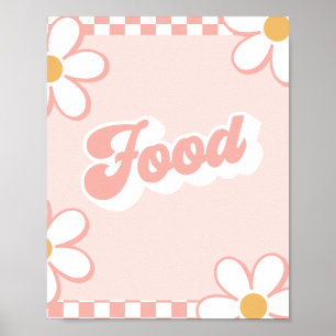 Groovy bord met baby shower eten poster