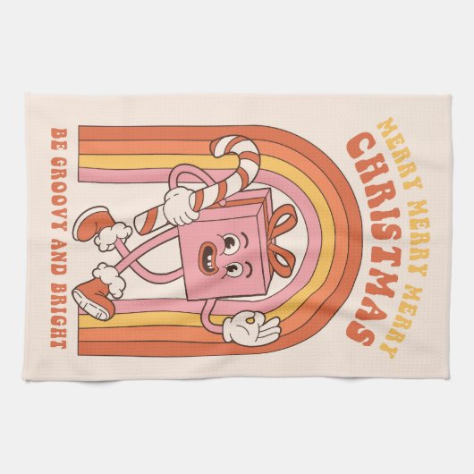 Groovy & Bright Kerstmis Merry Funny Retro Hippie Theedoek (Horizontaal)