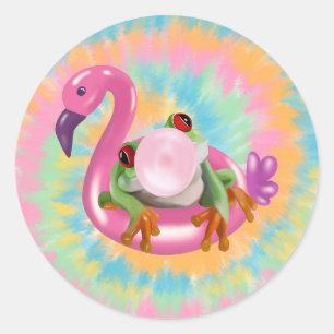 Groovy Bubblegum Blowing Tree Frog Tie Dye Ronde Sticker