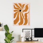 Groovy Burnt Sinaasappel Beige Abstracte Bloemenwa Poster (Thuiskantoor)
