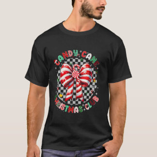 Groovy Candy Cane Kerst Kerstmisboog Coquette Meis T-shirt
