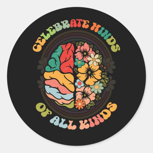 Groovy Celebrate Minds of All Kinds Neurodiversity Ronde Sticker (Voorkant)