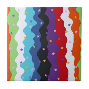 Groovy Celestial Stripe Bold Kleurrijk Abstract Tegeltje