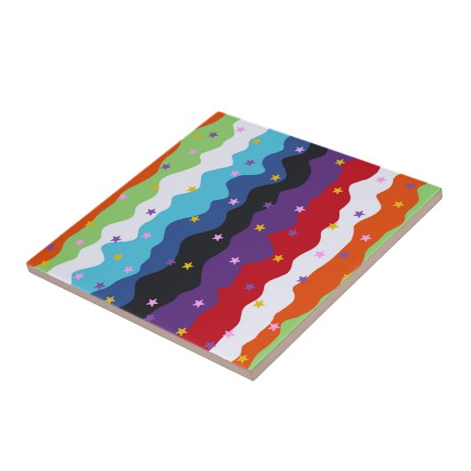 Groovy Celestial Stripe Bold Kleurrijk Abstract Tegeltje (Zijkant)