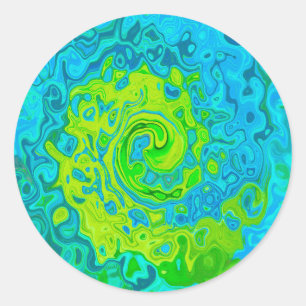 Groovy Chartreuse en Aquamarine Vloeibare wervelko Ronde Sticker