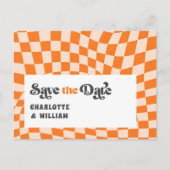 Groovy Checkered Retro Wedding Sla de datum op Briefkaart (Voorkant)