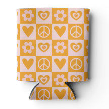 Groovy Chessboard Flower Heart Peace Oranje kleur
