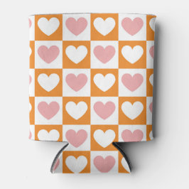 Groovy Chessboard Flower Heart Roze Sinaasappel Kl Blikjeskoeler