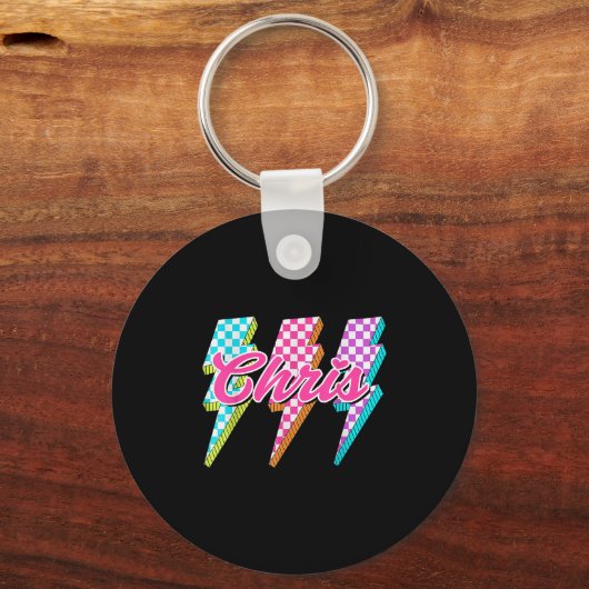 Groovy Chris Lightning Bolt Checkered I Love Meme Sleutelhanger (Voorkant)