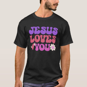 Groovy Christelijk Jesus Loves You 70 s Hippie T-shirt