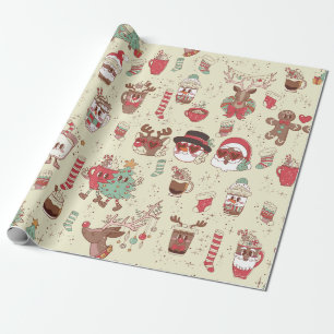 Groovy Christmas Black Santa Snowman Rendier Cadeaupapier