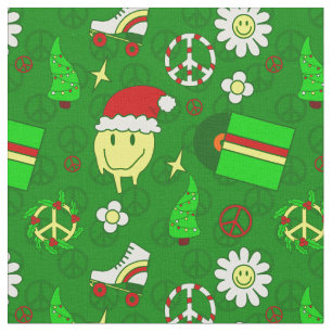 Groovy Christmas Happy Face Kerstman 1970 Stof