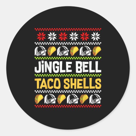 Groovy Christmas Jingle Bells Taco Shells Ugly Xma Ronde Sticker (Voorkant)