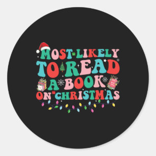 Groovy Christmas leest waarschijnlijk een boek ove Ronde Sticker
