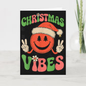 Groovy Christmas Vibes Smile Face Santa Hat Xmas T Kaart (Voorkant)