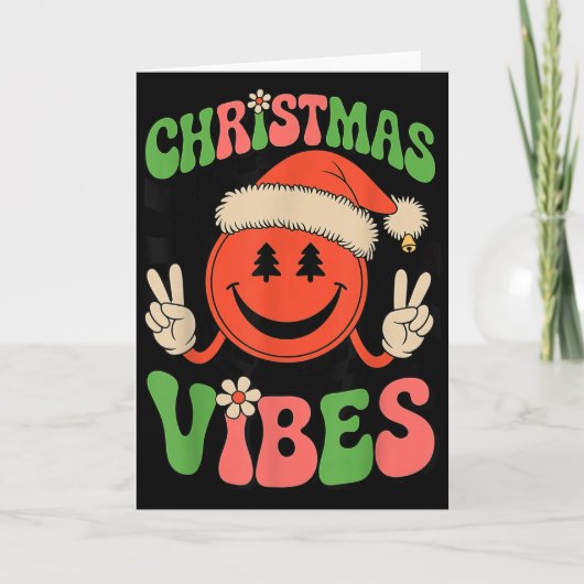Groovy Christmas Vibes Smile Face Santa Hat Xmas T Kaart (Voorkant)