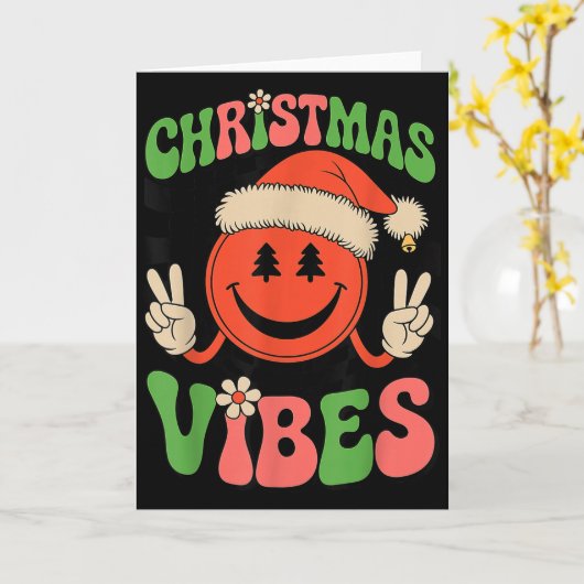 Groovy Christmas Vibes Smile Face Santa Hat Xmas T Kaart (Gele Bloem)