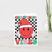 Groovy Christmas Vibes Smile Face Santa Hat Xmas T Kaart (Voorkant)