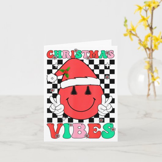 Groovy Christmas Vibes Smile Face Santa Hat Xmas T Kaart (Gele Bloem)