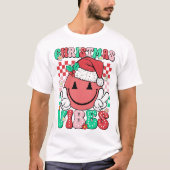 Groovy Christmas Vibes Smile Face Santa Hat Xmas T T-shirt (Voorkant)