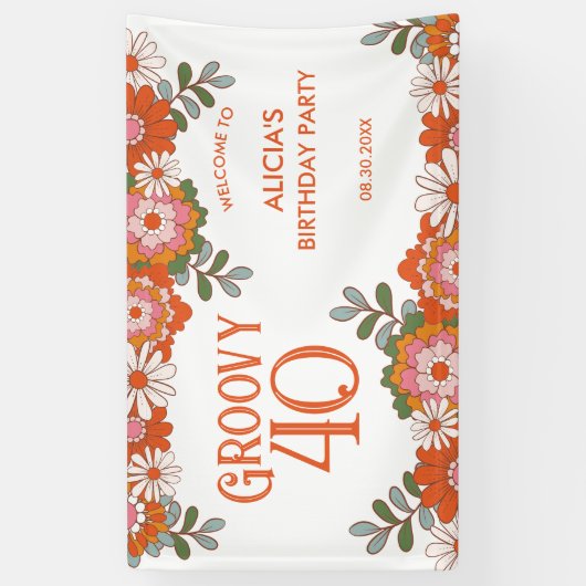 Groovy Classic Hippie Flora Leaf Verjaardag Spandoek (Verticaal)