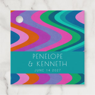 Groovy Colorful Green Paars Retro Wedding Custom Bedankjes Labels