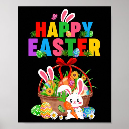 Groovy Cute Bunny Easter Egg Sket Easter Day Girls Poster (Voorkant)