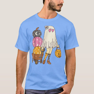 Groovy Cute Ghost Floral Spooky Vibes Hippie Hallo T-shirt