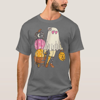 Groovy Cute Ghost Girls Pumpkin Spooky Hippie Hall T-shirt
