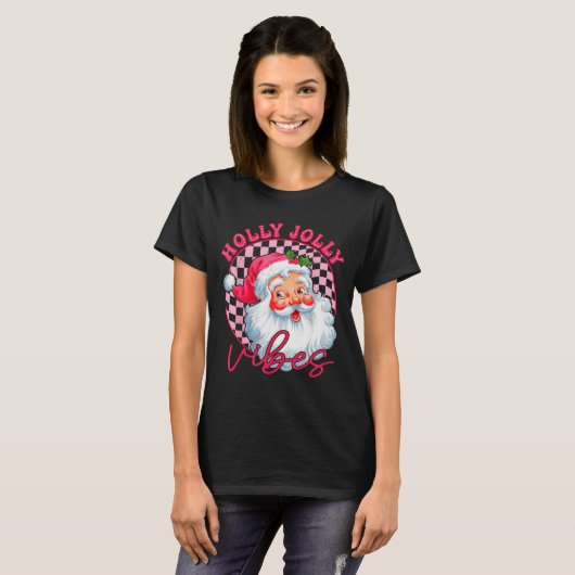Groovy Cute Santa Claus Christmas Vibes Xmas Women T-shirt (Voorkant volledig)