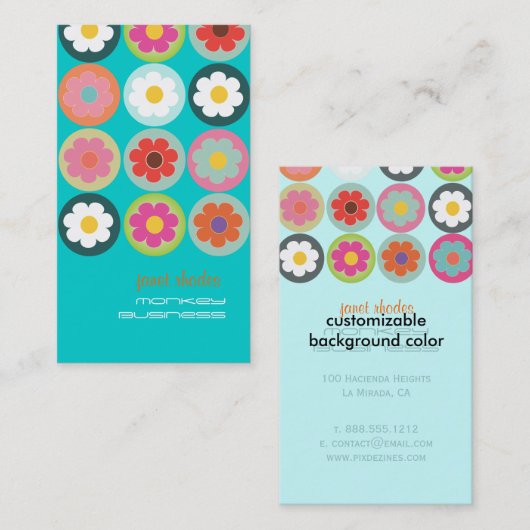Groovy Daisies, fluorescerend blauwgroen Visitekaartje (Voorkant / Achterkant)