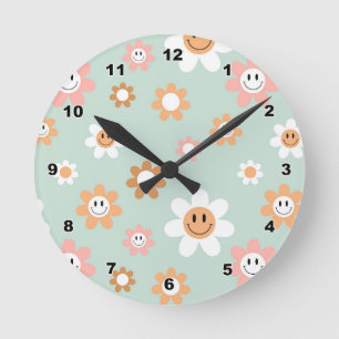 Groovy Daisies Wall Clock Ronde Klok
