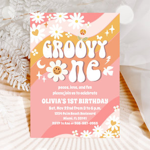 Groovy Daisy 1e Verjaardagsuitnodiging Kaart