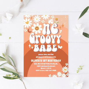 Groovy Daisy 1e Verjaardagsuitnodiging Kaart