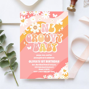 Groovy Daisy 1e Verjaardagsuitnodiging Kaart