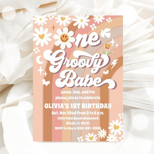 Groovy Daisy 1st Birthday Invitation