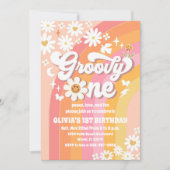 Groovy Daisy 1st Birthday Invitation Kaart (Voorkant)