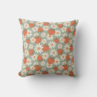 Groovy Daisy Aardbei Print Zomer Lente Salie Kussen