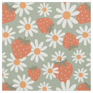 Groovy Daisy Aardbei Print Zomer Lente Salie Stof