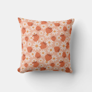 Groovy Daisy Aardbeienprint Zomer Lente Roze Kussen