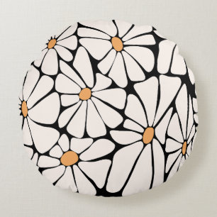 Groovy Daisy Bloem Retro Rond Kussen