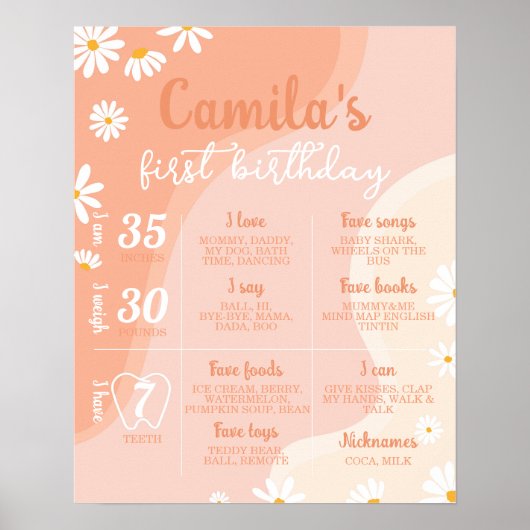 Groovy Daisy Eerste Verjaardag Mijlpaal teken Poster (Voorkant)