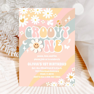 Groovy Daisy Eerste Verjaardagsuitnodiging Kaart