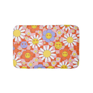 Groovy Daisy Floral Checkerboard, Y2K 90s Badmat