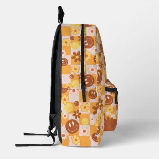 Groovy Daisy Floral Checkerboard, Y2K 90s Bedrukte Rugzak (Links)