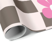 Groovy Daisy Floral Checkerboard, Y2K 90s Cadeaupapier (Rol Hoek)