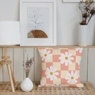 Groovy Daisy Floral Checkerboard, Y2K 90s Kussen