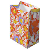 Groovy Daisy Floral Checkerboard, Y2K 90s Medium Cadeauzakje (Voorkant Gekanteld)