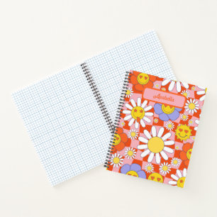Groovy Daisy Floral Checkerboard, Y2K 90s Notitieboek