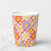 Groovy Daisy Floral Checkerboard, Y2K 90s Papieren Bekers (Voorkant)
